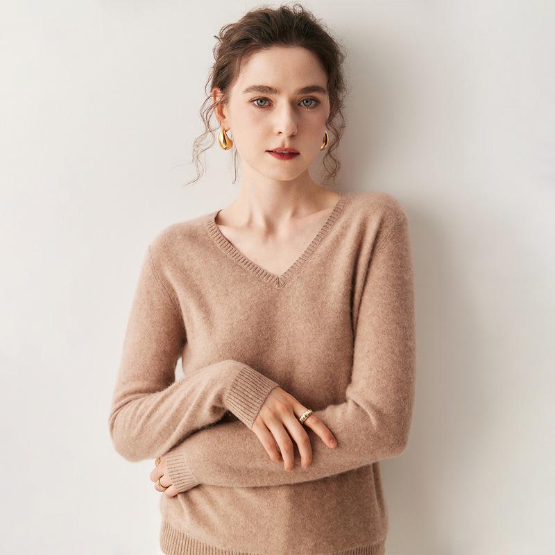 2025 A/W Women's V-Neck Cashmere Sweater - Loose Fit, Versatile Knitted Pullover Top