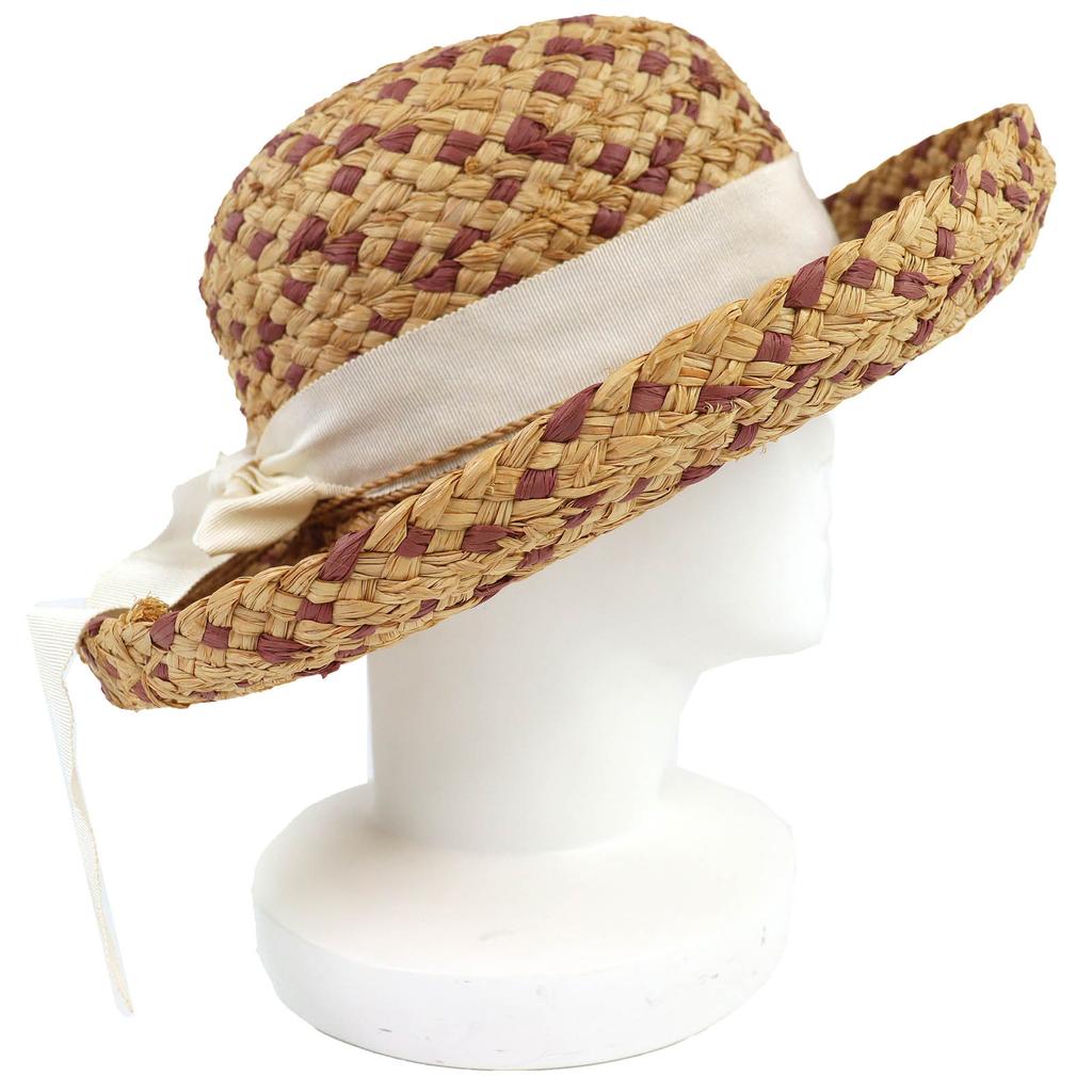 Great HELEN KAMINSKI hat Logo Metal Ribbon Straw Hat Beige Raffia Women Used