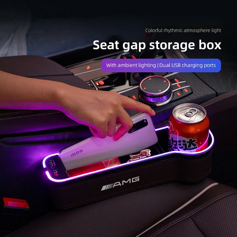 LED Large Capacity PU Car Seat Back Storage Box Seat Gap Filling Bracket Storage Box For Mercedes Benz AMG A B C E G CLA W211