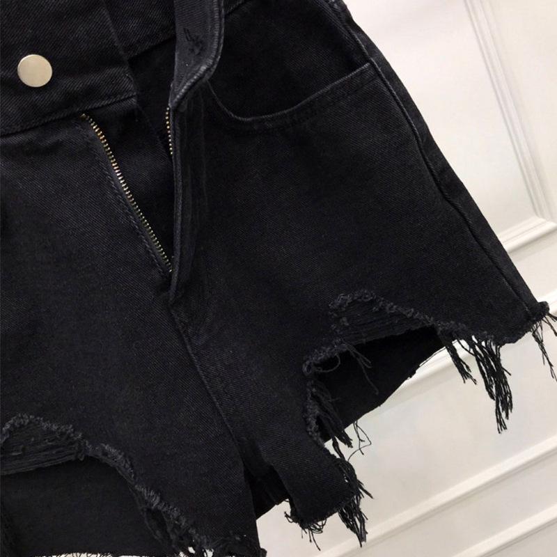 Korean Dongdaemun High Waist Ripped Denim Shorts for Women