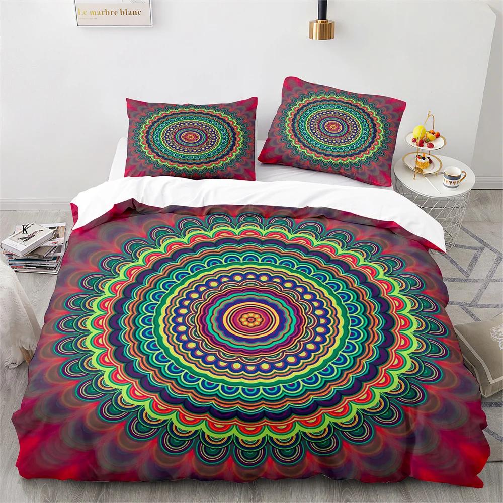 Comforter Bohemian Mandala King Queen Boho Style Lotus Bedding Set For Teens Adults Exotic Tribe 2/3Pcs Polyester