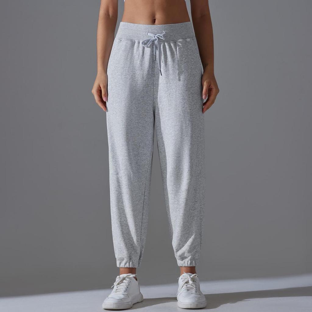 Women's High Elasticity Drawstring Yoga & Running Sweatpants – Breathable, Loose-Fit Cropped Sports Pants