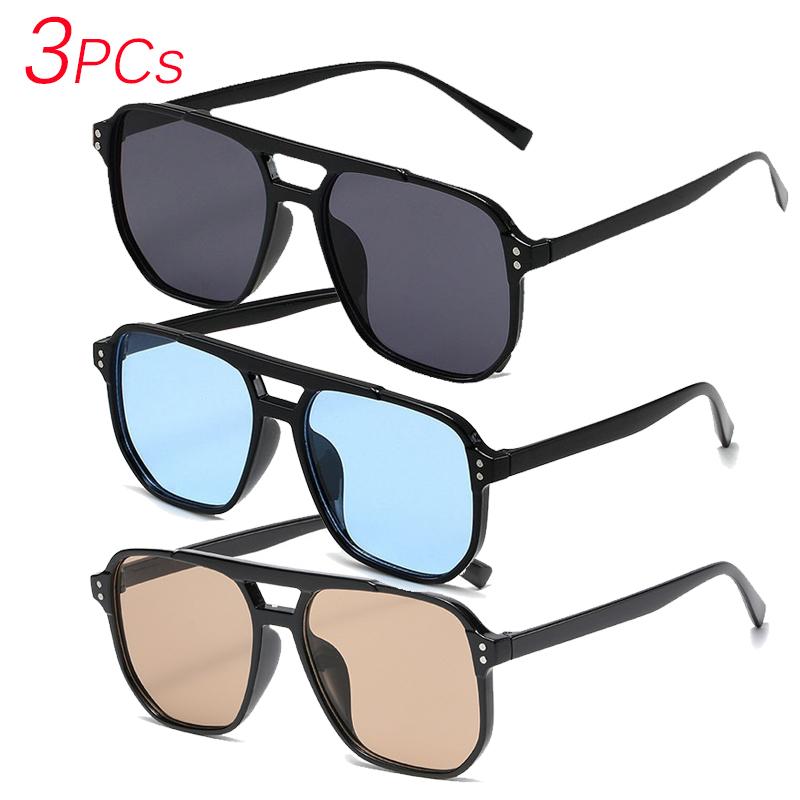 

3PCs Big Square Frame Sunglasses for Men and Women Lightweight Frame Double Bridge Black Yellow Sun Glasses with UV Protection