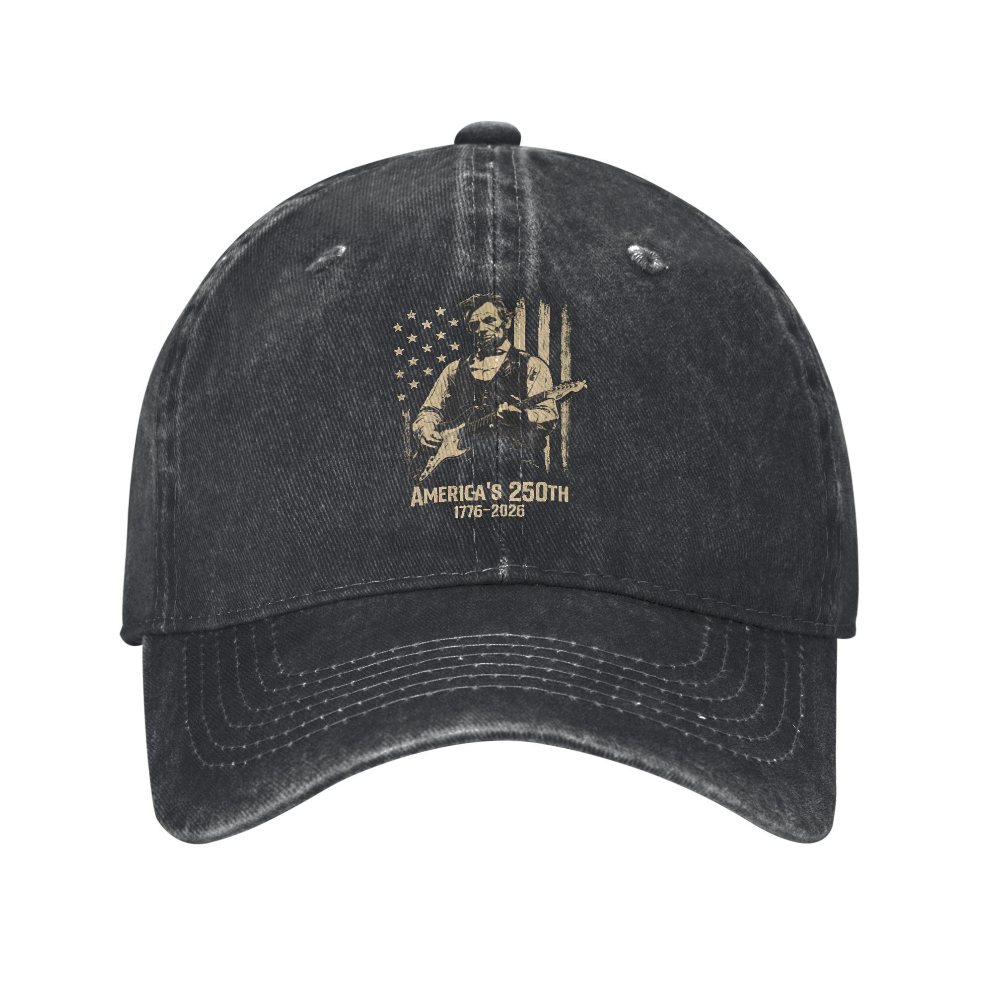 Abraham Lincolns Playing Guitar Baseball Cap Women Unisex Adjustable Unisex Th July Th Anniversary Dad Hat Hip Hop One Size