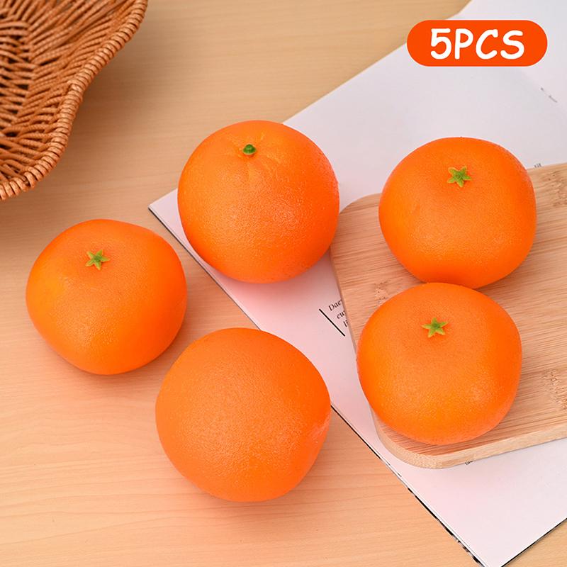 5Pcs Artificial Oranges Simulation Fruits Set Fake Fruit For House Kitchen Festive & Party Decoration, Pography Props