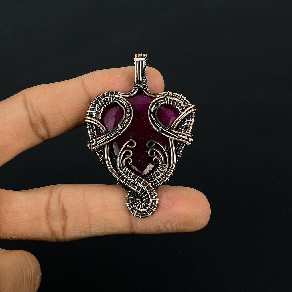 Ruby Pendant Gemstone Jewelry, 999 Copper Wire Wrapped Handmade Pendant, Latest Design Jewelry