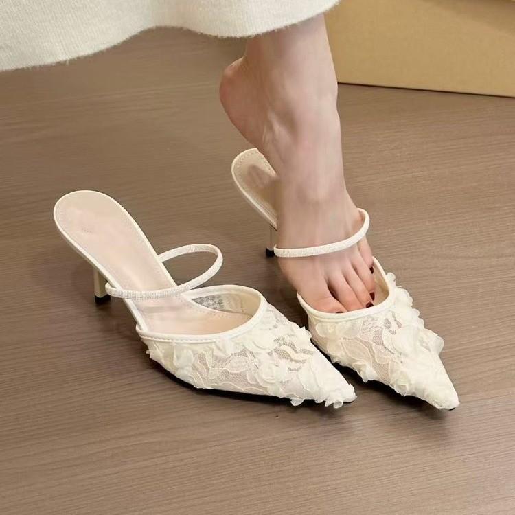 

Shallow sandals women wear a pedal pointed head 2025 slippers bag head thin heel small fragrant wind evening new spring 39