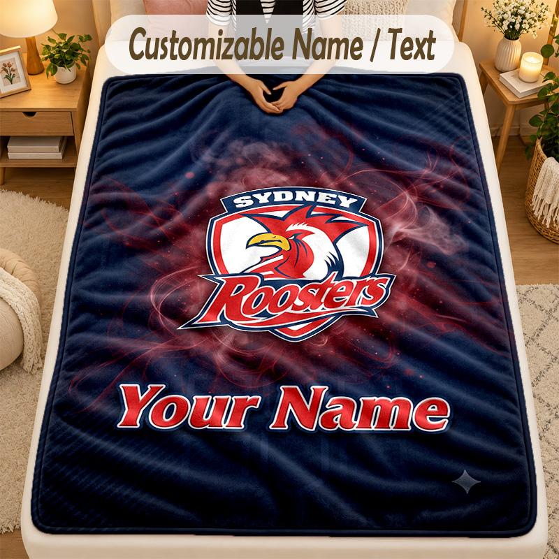 Flannel BlanketSydney Roosters Custom Name Text Personalized Soft Warm Throw Blanket Home Decor Gift