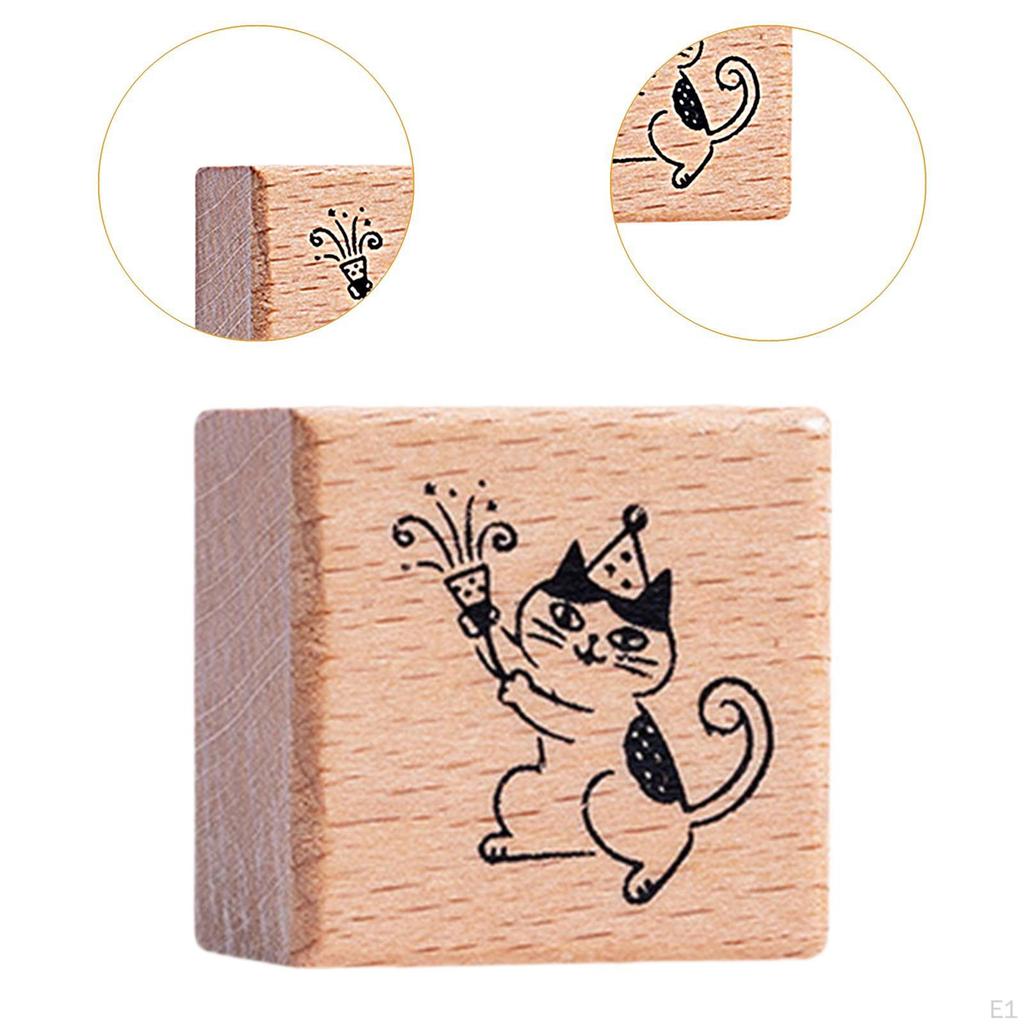 Cat Stamp Cute Animal 1.2 Inch for Kids Wooden Rubber Stamping Mailing Scrapbooking Letter