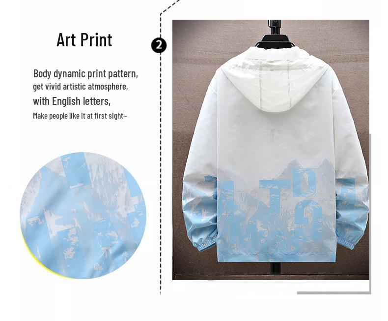 Men's Hooded Ice Silk Cooling Jacket - Chinese Style Print, Lightweight & Breathable Sun Protection