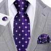 Barry.Wang Necktie Hankerchief Cufflinks Set Purple Blue Black Dots Jacquard Woven Wedding