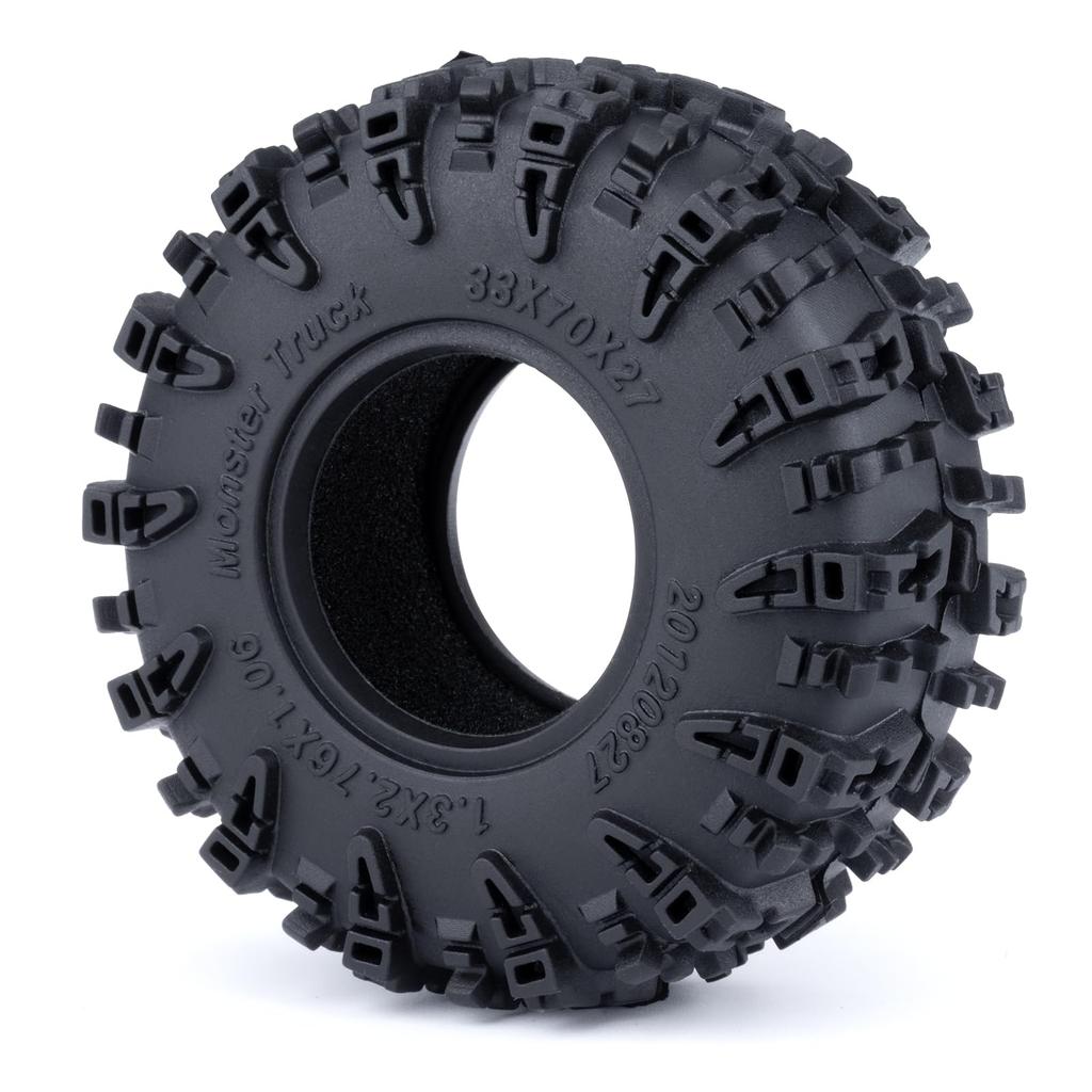 RCMAZO 4-Piece 1.3" Beadlock Wheel and Tire Set, 70mm Rubber Crawler Tires and 1.3" Aluminum Beadlock Wheel Hubs for 118 TRX4M, 124 SCX24, and FCX24