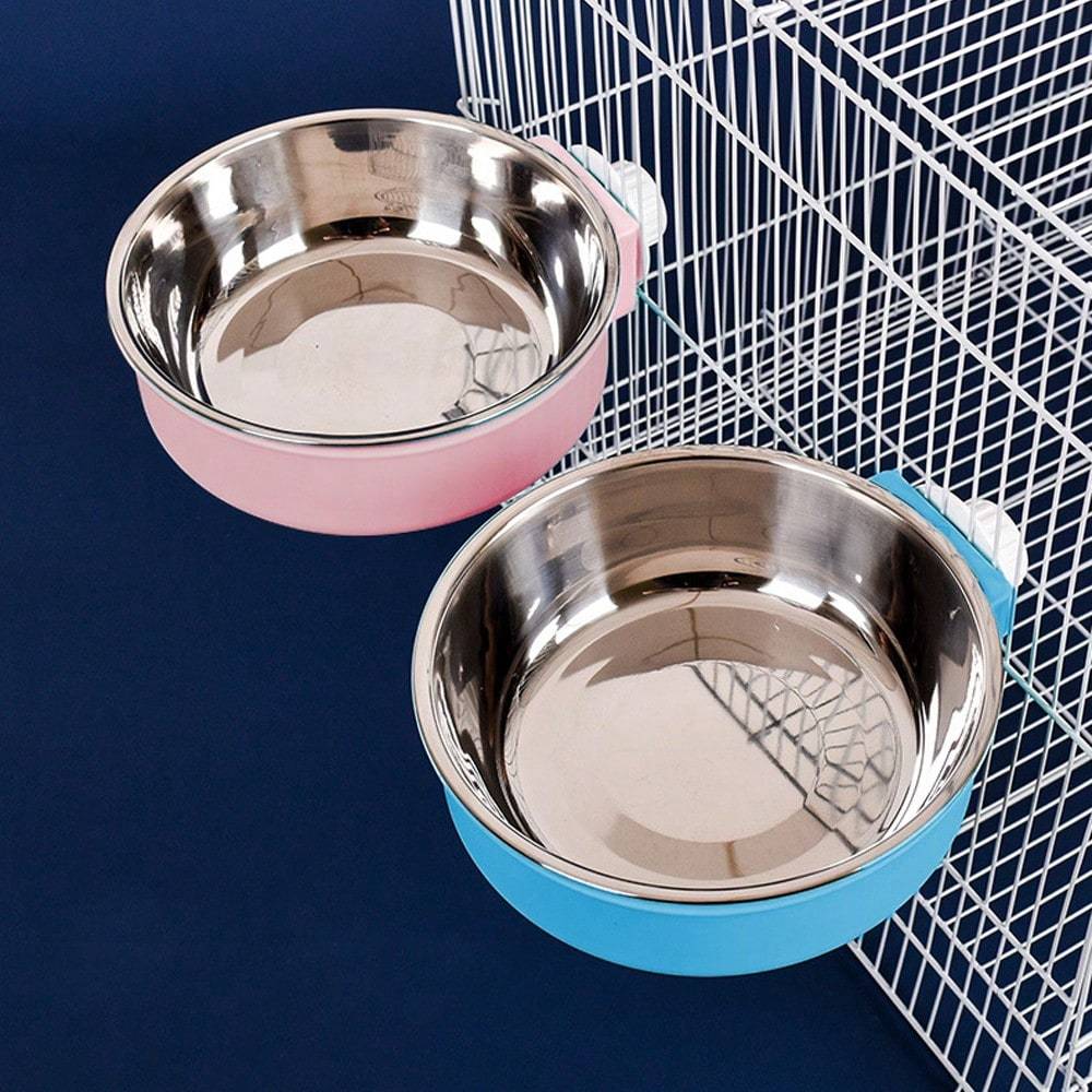 1 Stück Edelstahl Hänge-Futternapf im Zufallsstil, Kippsicherer Kaninchen-Fressnapf, Abnehmbar & Leicht zu Reinigen, Geeignet für Kleintiere, Katze und Hund