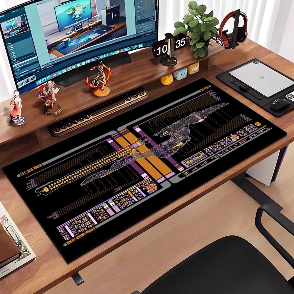 Star Trek Blueprint Mouse Pad Large Anti-Slip Rubber Gaming MousePad Durable Desk Pad Thick Seam Edge Suitable For Office And Ga