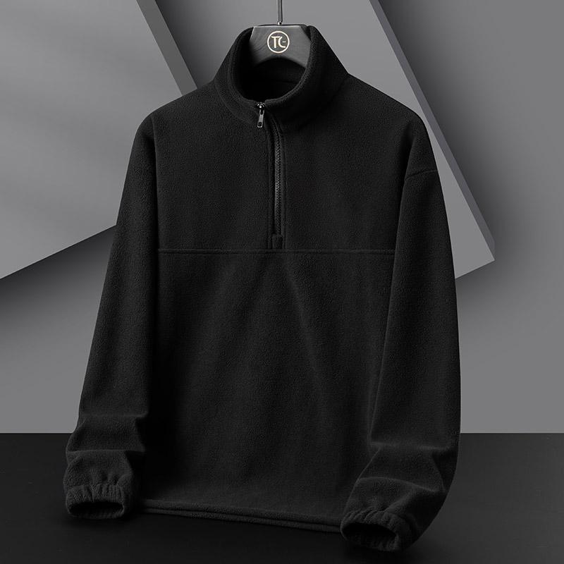 Кардиган-толстовка, флисовая куртка для пар на осень и зиму, толстая флисовая толстовка с воротником-стойкой для мужчин и женщин, теплая и повседневная флисовая куртка. M чёрный