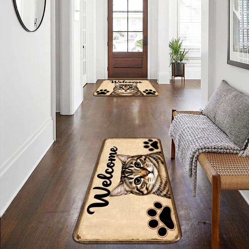 Flannel Cat Welcome Floor Mat, Non-slip Absorbent Floor Mat At The Entrance, Dirt-resistant Carpet At The Entrance of The Home