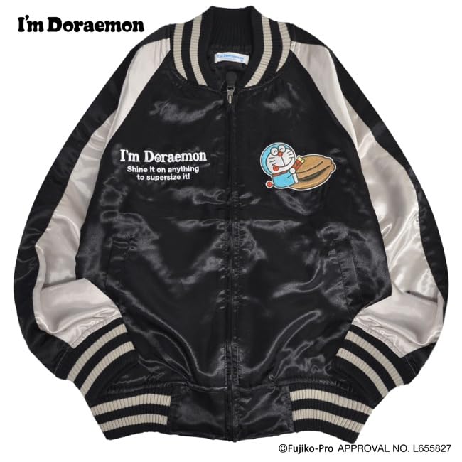 [Yoshida Yu] Men's Sukajan Jacket with Embroidered Logo "I'm Doraemon" (Black, Size LL)