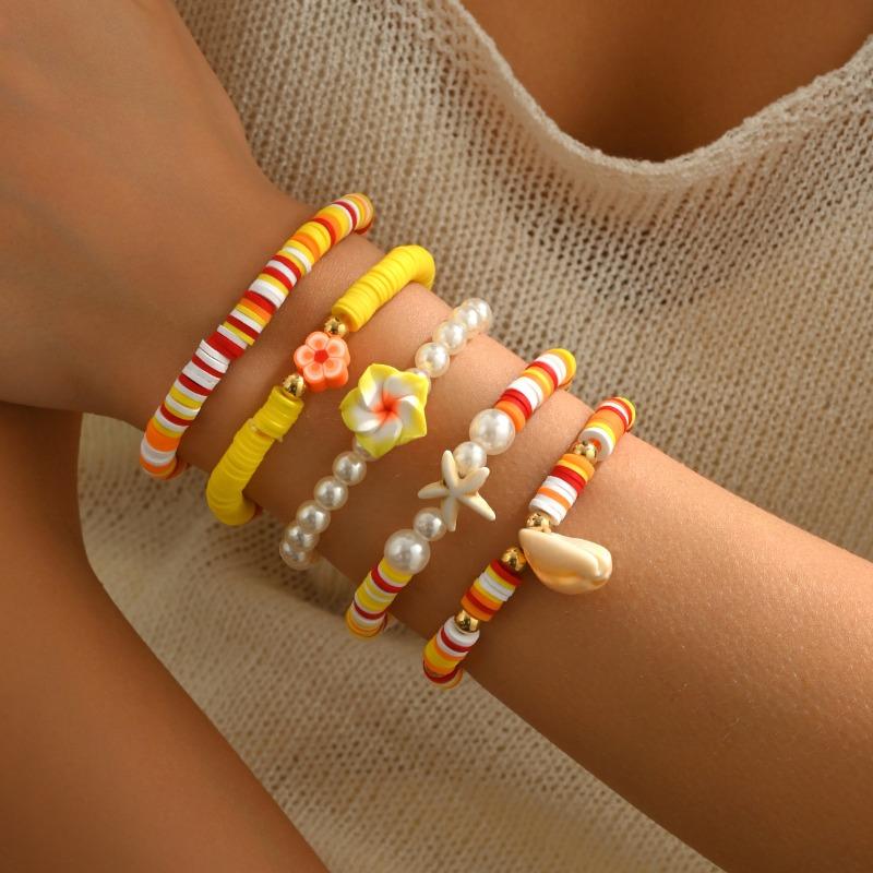 Color Soft Pottery Bracelet Ocean Wind Shell Set Bohemian Starfish Conch Bracelet Female