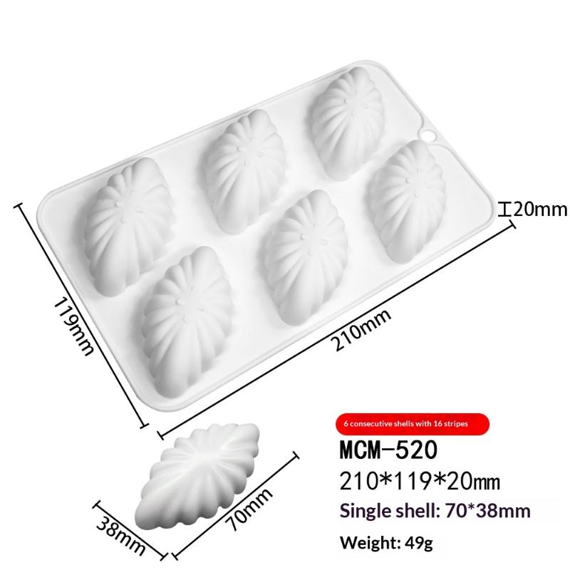 6 Cavity Shell Design Pudding Silicone Mousse Mould 3D Candy Chocolate Mold Diy Soap Model Cake Decorating Tools Bakeware