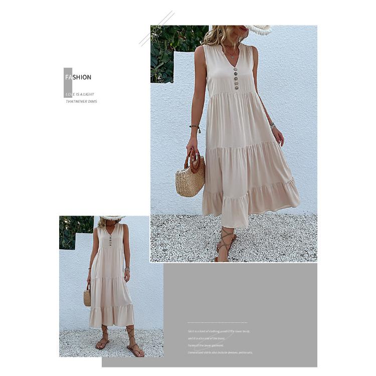 Sommerkleid für Damen, Tankkleid, ärmellos, lockeres, lässiges, einfarbiges Kleid, langes Kleid