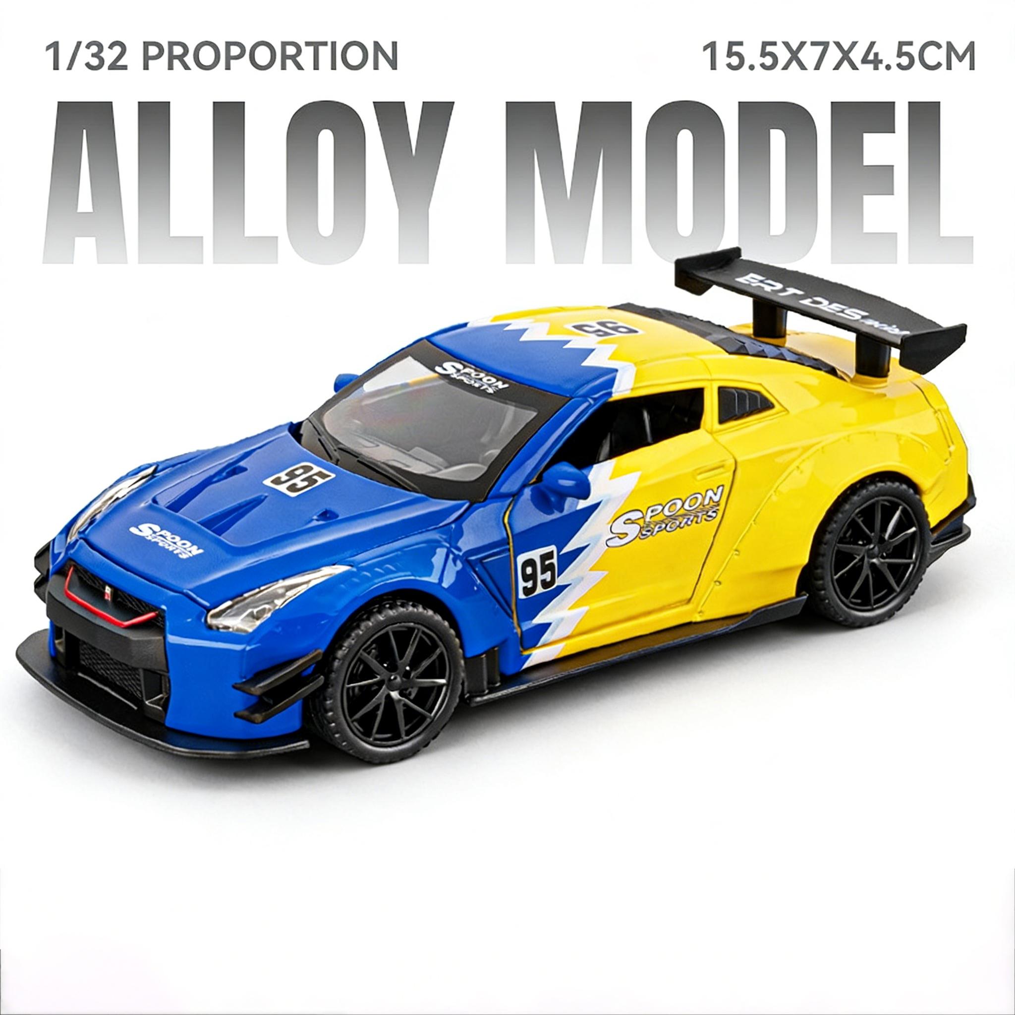 

1:32 Scale GTR R35 Model Car Toy Sound Light Pull Back Vehicle Doors Opened Alloy Diecast Miniature Models Desktop Decoration