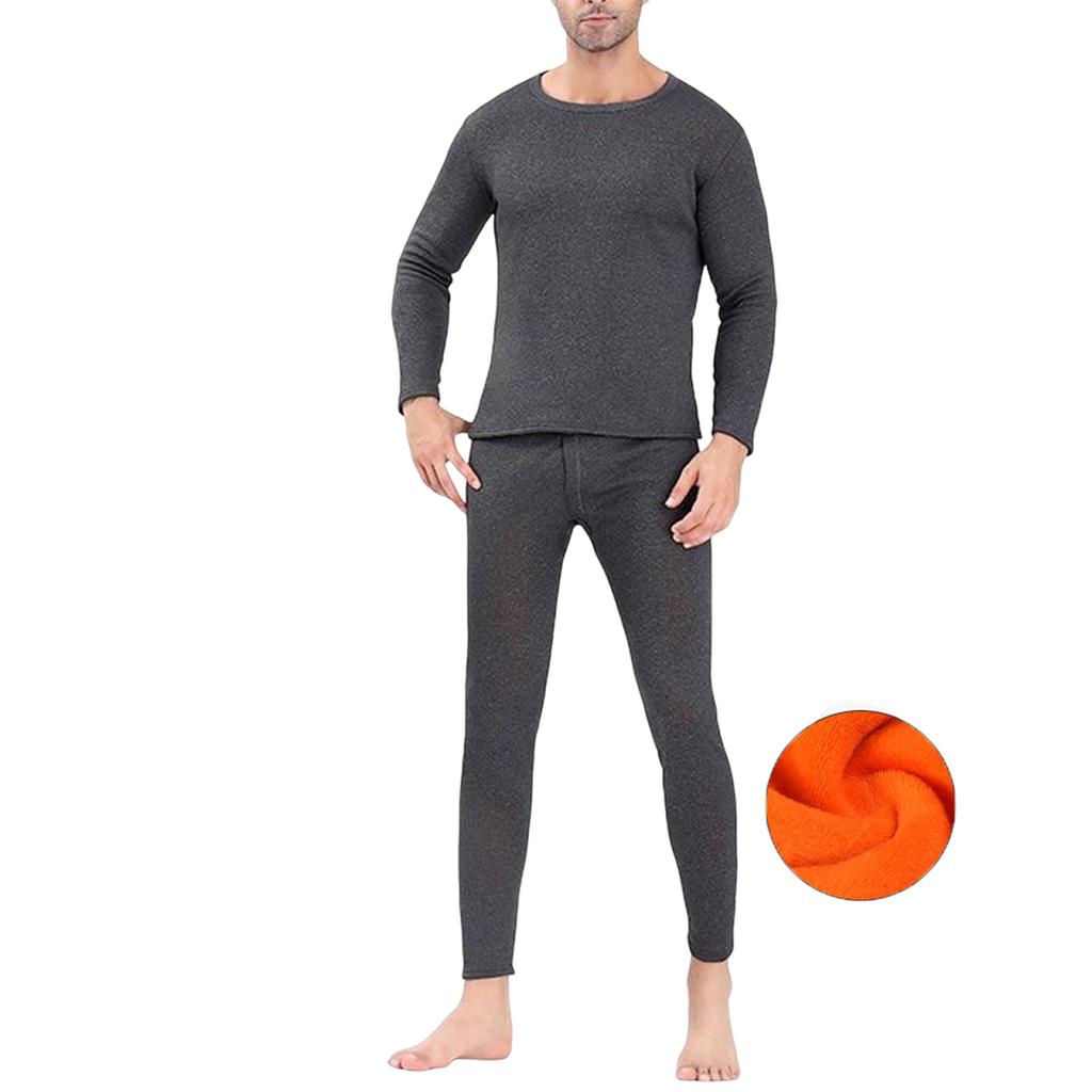 Men Winter Fleece Lined Cotton Thermal Long Johns Top Bottom Underwear Set