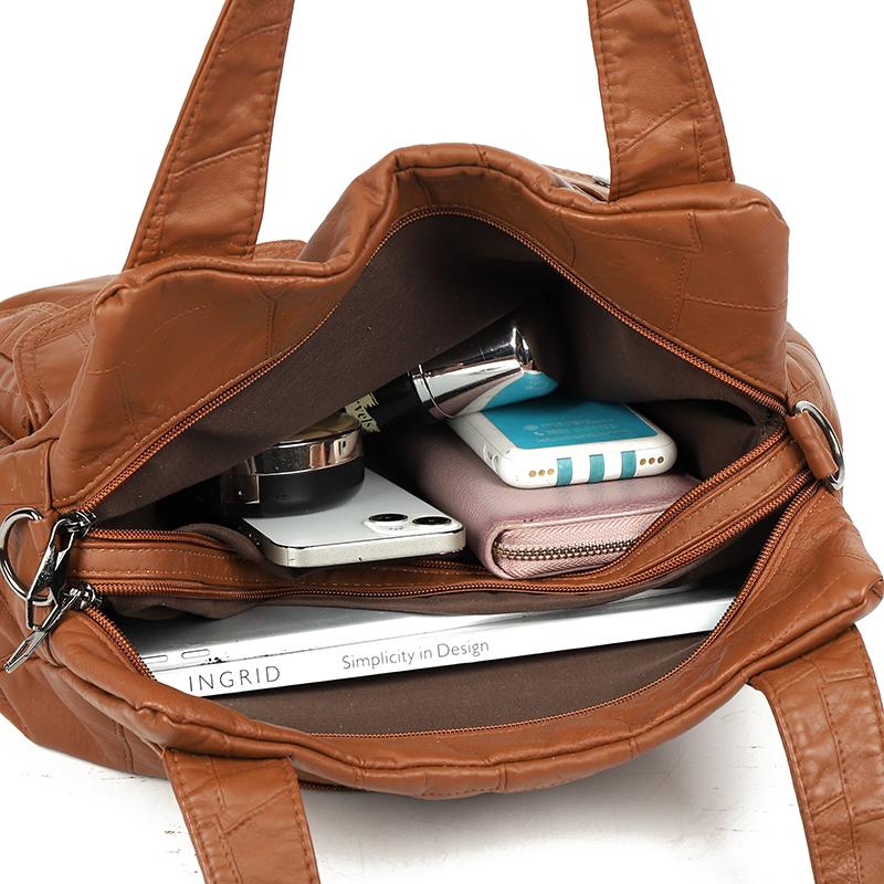 Women's Brown Textured Leather Hobo Bag Braided Detail Multi-Pocket Crossbody Shoulder Bag Fashion Casual Daily Handbag