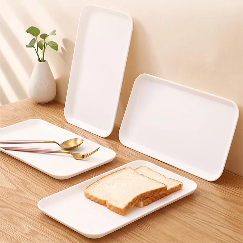 White Plastic Tray, Multi-function, Rectangular Storage Tray, Nordic Simple, Home, Kitchen, Supplies, Fruit, Dessert , 29*17cm