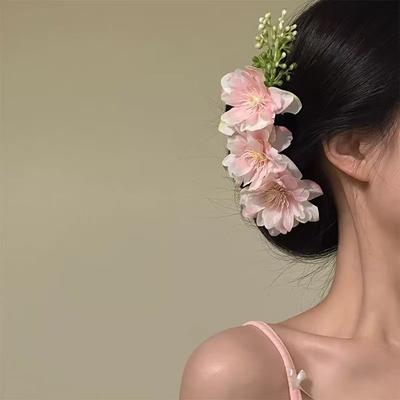 1pc Early Spring Pink Cherry Blossom Flower Hair Comb, Coiled Hair Comb, Vacation Style, Gentle Headband Flower