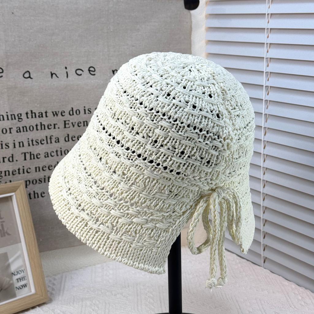 Summer new sun hat women's South Korea Dongdaemun weaving hollowed out after split fork sun protection hat fisherman hat children