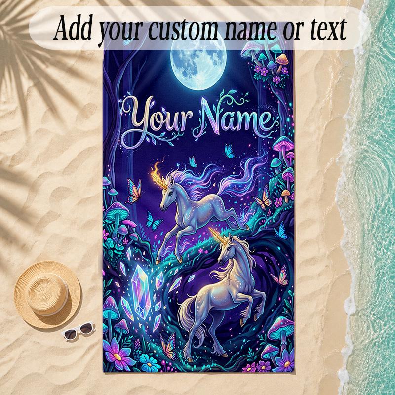 Unicorn Theme Soft Beach Towel Personalized Custom Name Text Towel Portable for Beach Pool Travel