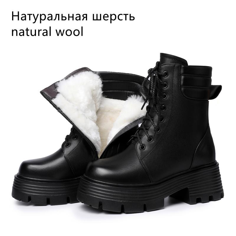 Fashion AIYUQI Women Boots Platform High Heel Genuine Leather Large Size 41 42 Ankle Boots Women Thick Wool Winter Snow Boots Ladies