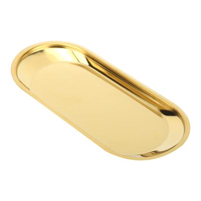 Plateau de rangement ovale en acier inoxydable pour serviettes, idéal pour les collations, les cosmétiques et les bijoux(Or)