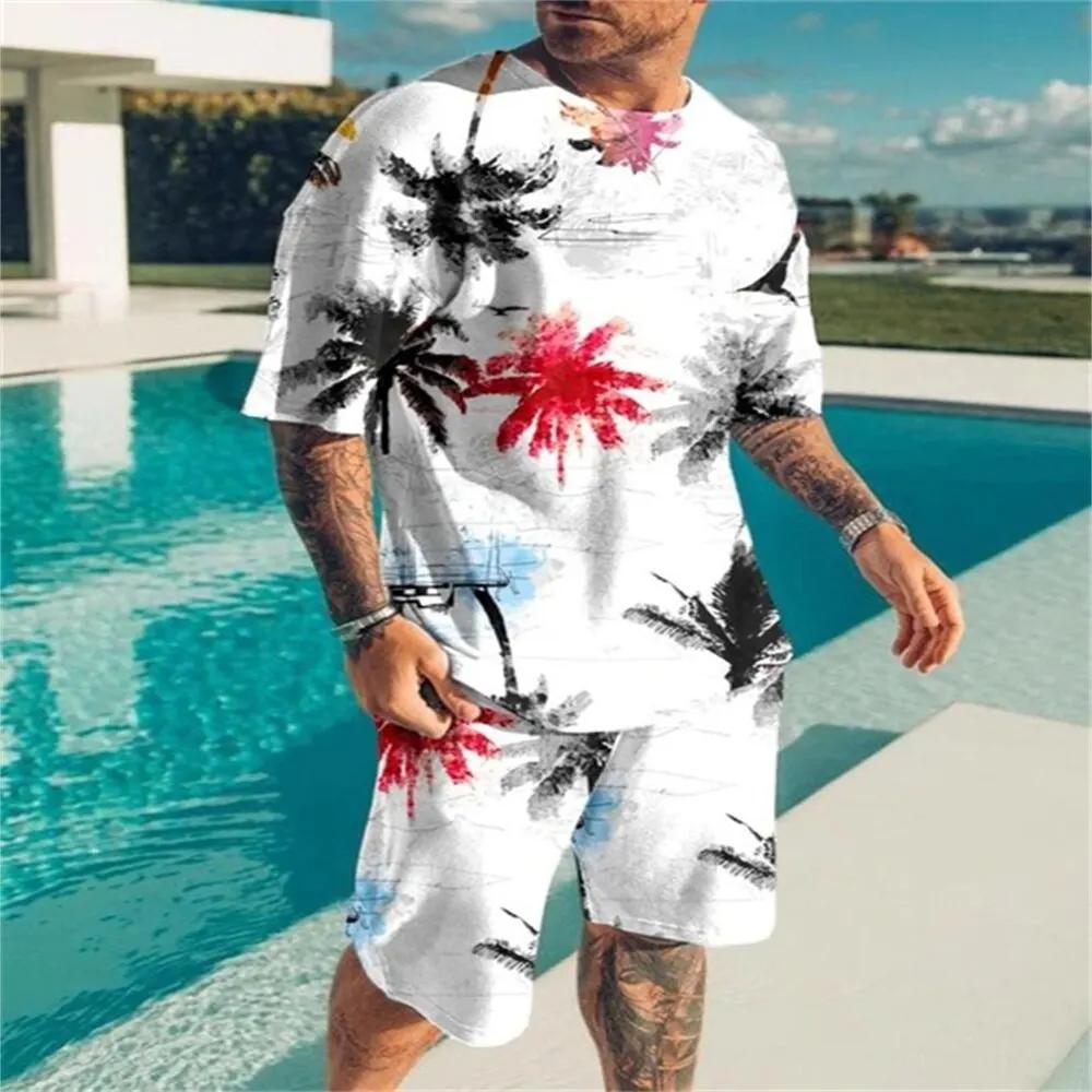 Men's Cool Hawaii T-shirt Set 3D Print Vacation Casual Style T-shirt Shorts 2Pcs Set Summer Beach Fashion Clothing