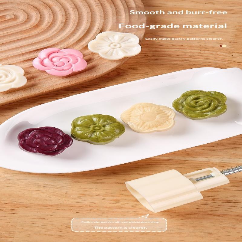 1 Set Hand Press DIY Mooncake Mold Food Safe Plastic Pastry Maker Non-Stick for Mid-Autumn Home Baking Party Supplies