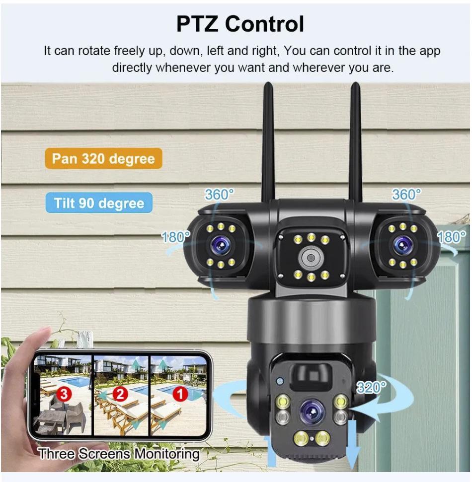 V360Pro 4G Solar Surveillance Camera: Triple-Lens, Outdoor, Night Vision, Waterproof, Lightning-Proof, No Network or Power Required.
