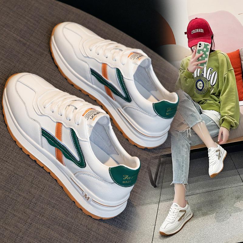 Genuine Leather Small White Shoes Women's Skate Shoes  Spring New Sports Forrest Gump Shoes Women's All-match Casual Trendy Daddy Shoes