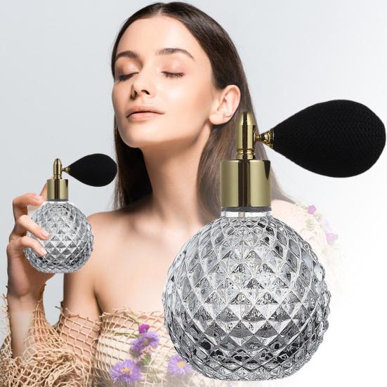 100ml Perfume Bottle Leak-Proof Fine Mist Faux Diamond-shaped Cutting Portable Vintage Air Balloon Refillable Glass Spray Bottle Gift Supply