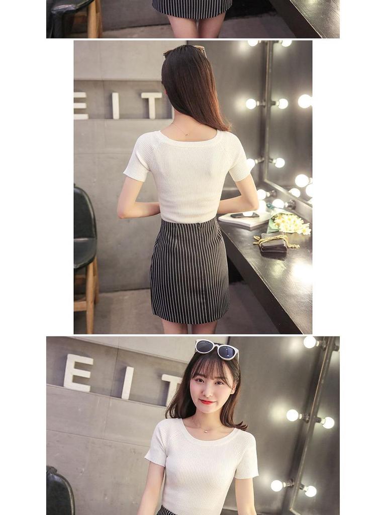 Women's Slim Fit Round Neck Short Sleeve Summer Knit T-Shirt - Solid Color