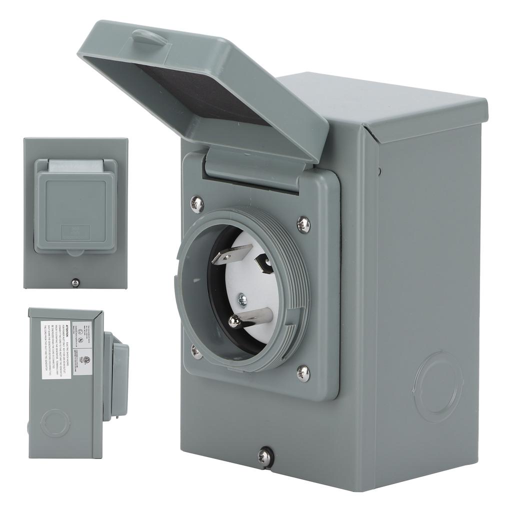 30A Generator Power Inlet Box 125V 3750W Outdoor Weatherproof Socket Accessory for RV
