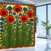 Art Nouveau Floral Shower Curtain Red Poppies And Blue Flowers Vintage Botanical Design Elegant Bathroom Decor Waterproof