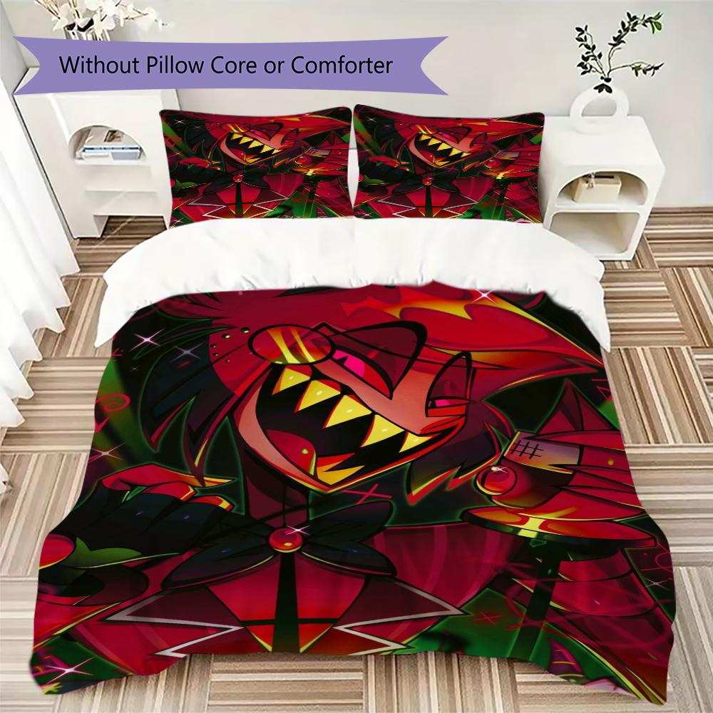 Hazbin Hotel Muster Bettwäsche Steppset Bettbezug Kissenbezug Heimdekoration Geburtstagsgeschenk (1 * Bettbezug + 2 * Kissenbezug ohne Füllung)32