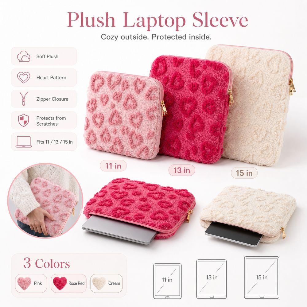 Plush Notebook Computer Sleeve Heart Pattern Protective Device Case Tablet Sleeve Daily Commuting