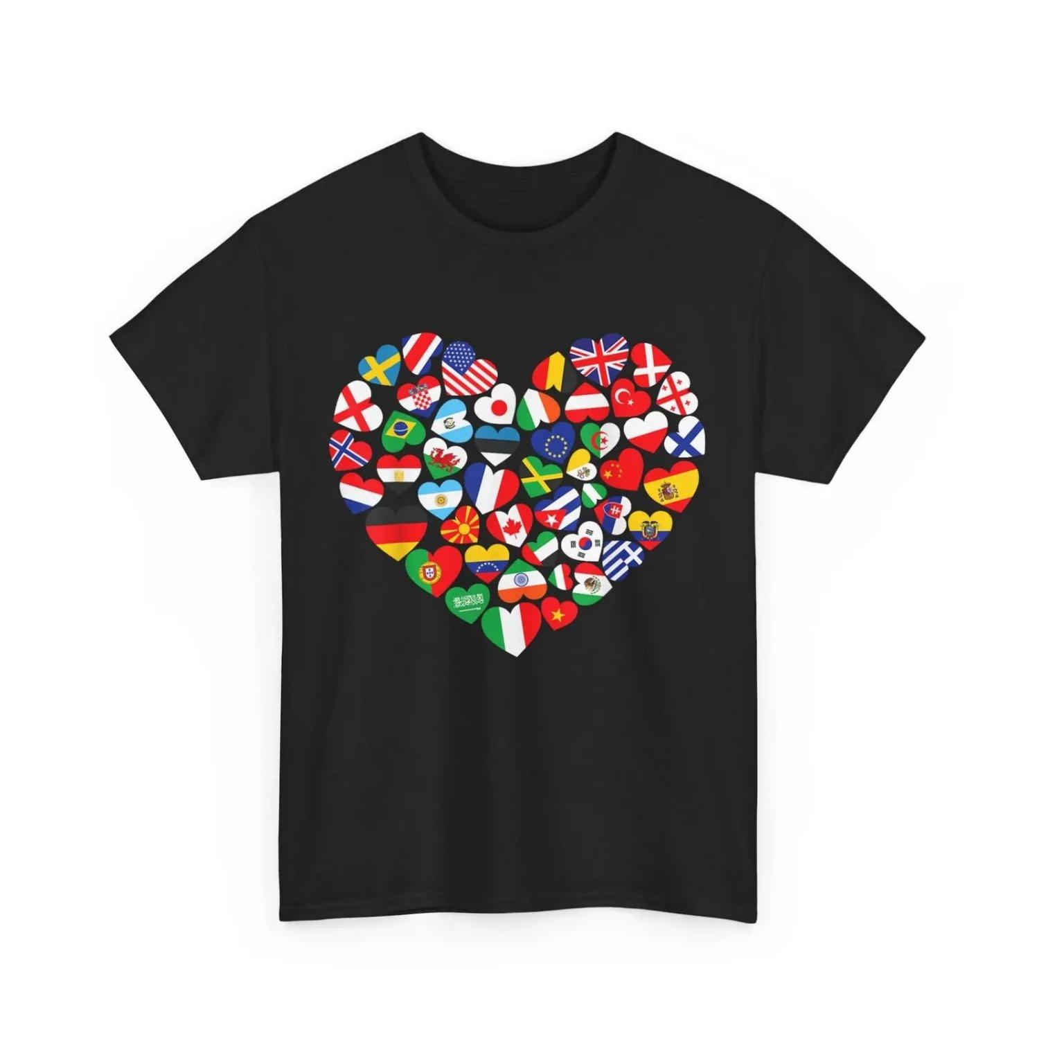 Flags of Countries the World International Flag Heart Cute T shirt S чёрный