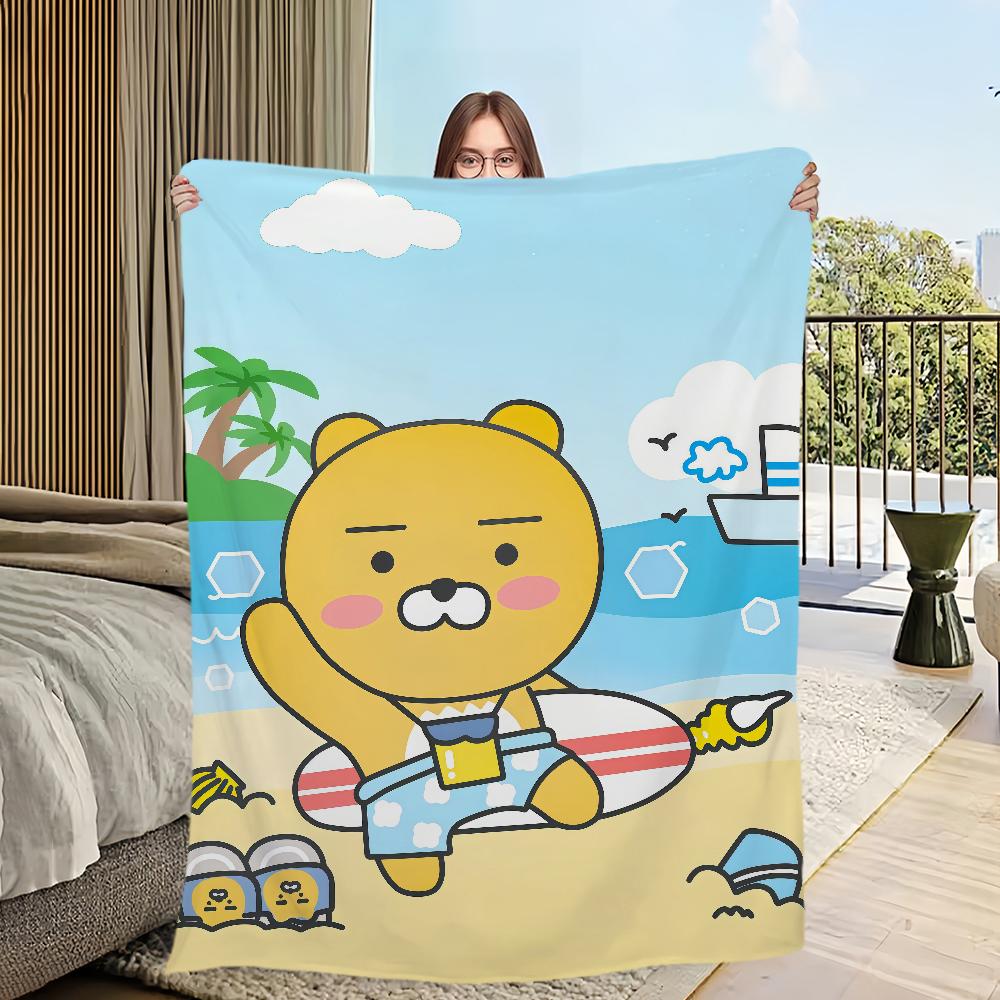 

cute cartoon art bear r-Ryan k-Kakao Friends Blanket Flannel warm soft plush blanket for sofa living room bedroom travel gift 75x90cm
