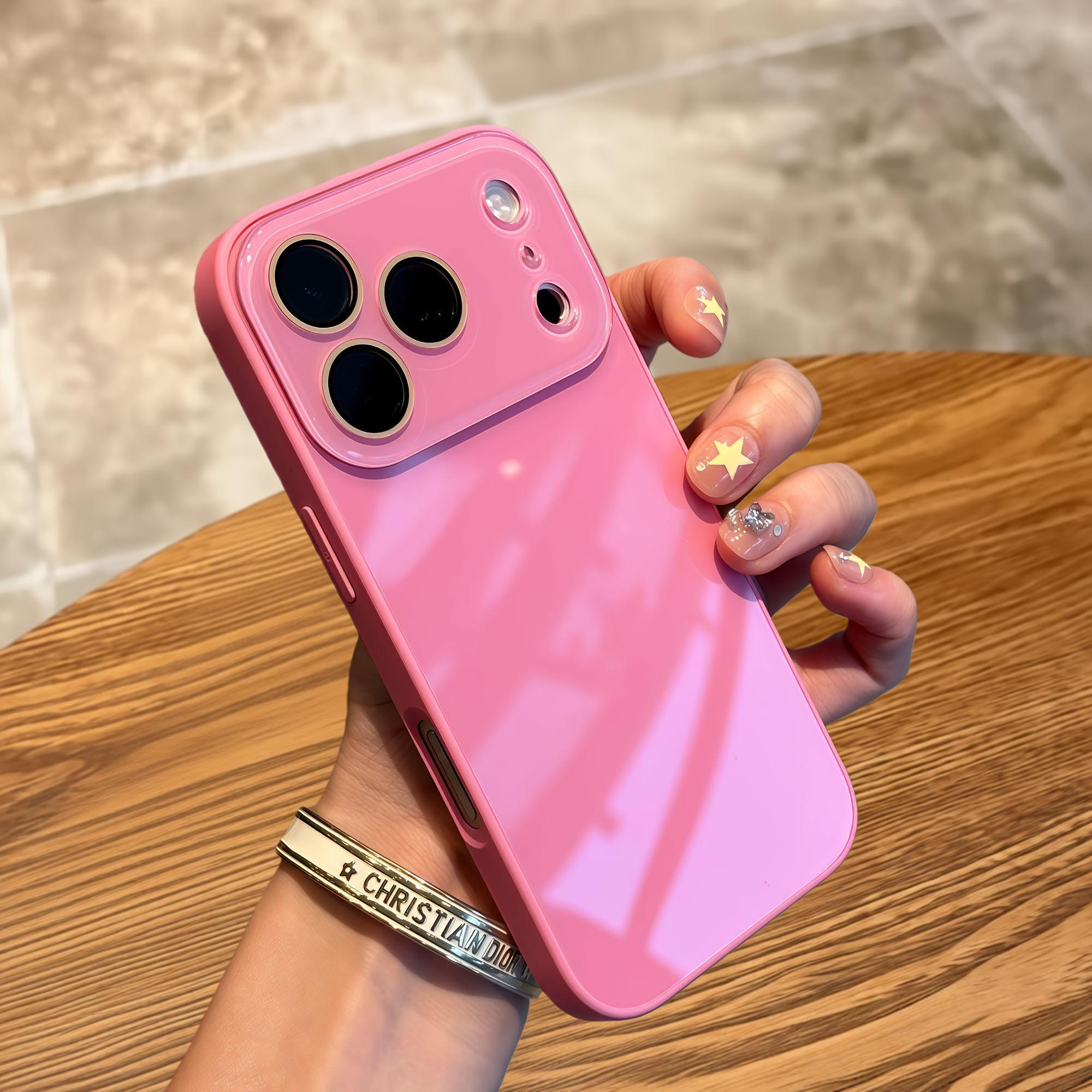 

Luxury Candy Color HD Tempered Glass Silicone Bumpear Phone Case for IPhone 17 Pro Max 16 15 14 13 Cases Camera Protection Cover iPhone17 Pro Max рожевий червоний колір
