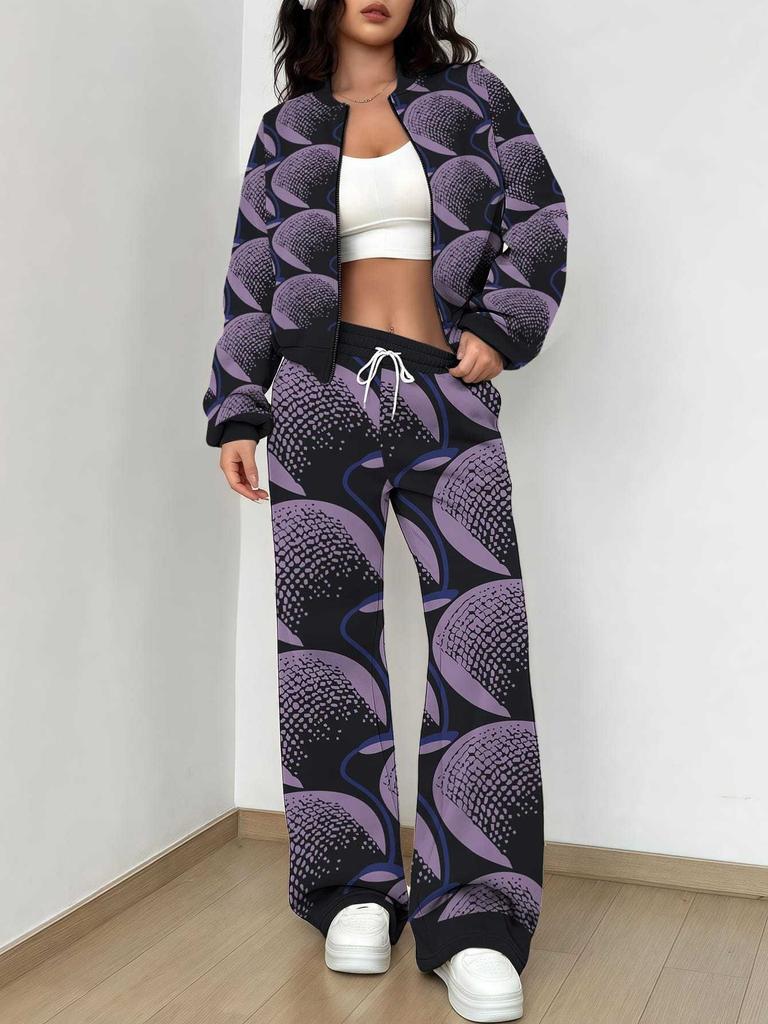 Stripe Explosion Autumn and Winter New European and American Women's Clothing Smudge Printing Suit Women