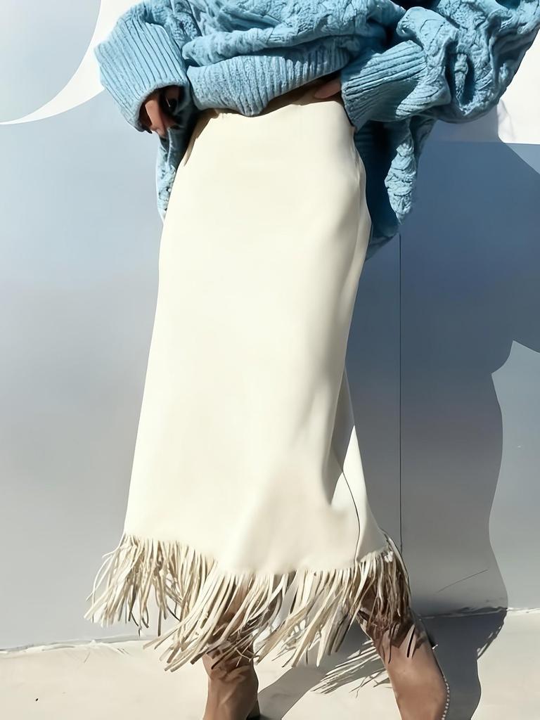 2025 Women's Elegant Tassel Long Suede Plush Skirt - Autumn/Winter Slim-Fit H-Line