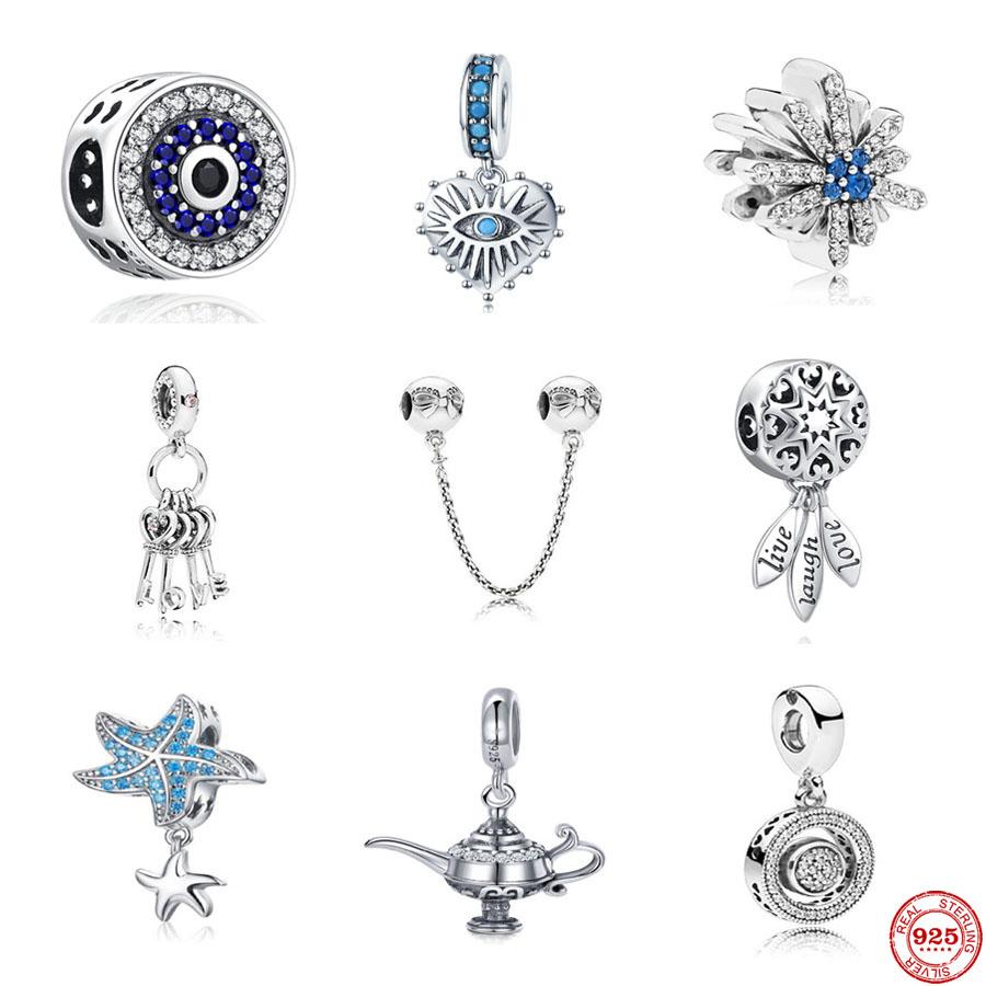 New Blue Snowflake Starfish Teapot Bow Safety Fine Bead Fit Original Charms 925 Sterling Silver Bracelet Jewelry F095