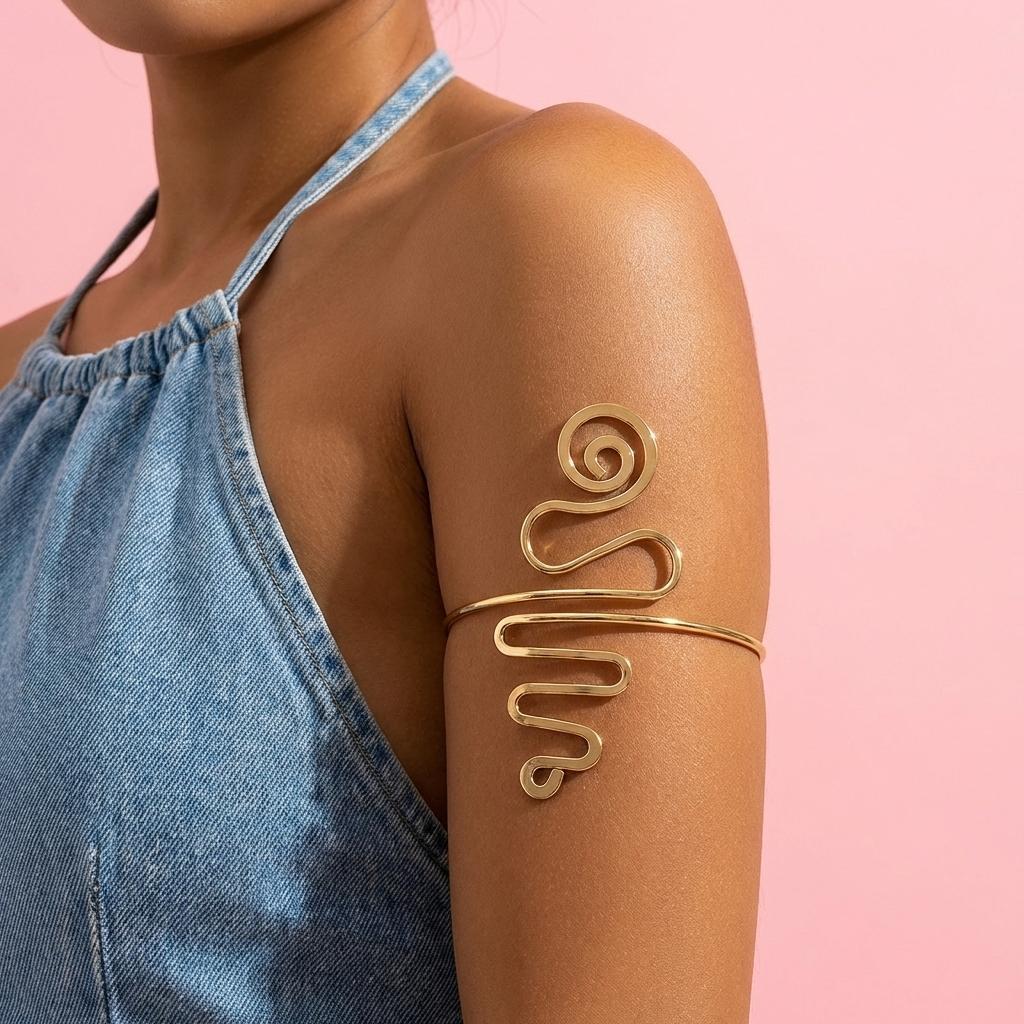 Geometric Line Wrapped Arm Cuff Adjustable Open Arm Cuff Women's Simple Fashion Accessory Holiday Gift